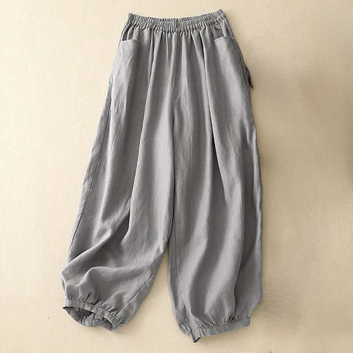 Pantalon décontracté en lin uni de couleur unie avec poches pour femme Buddha Stones - Gris ardoise - US8-10，UK/AU12-14，EU40-42 (2XL) - image 18