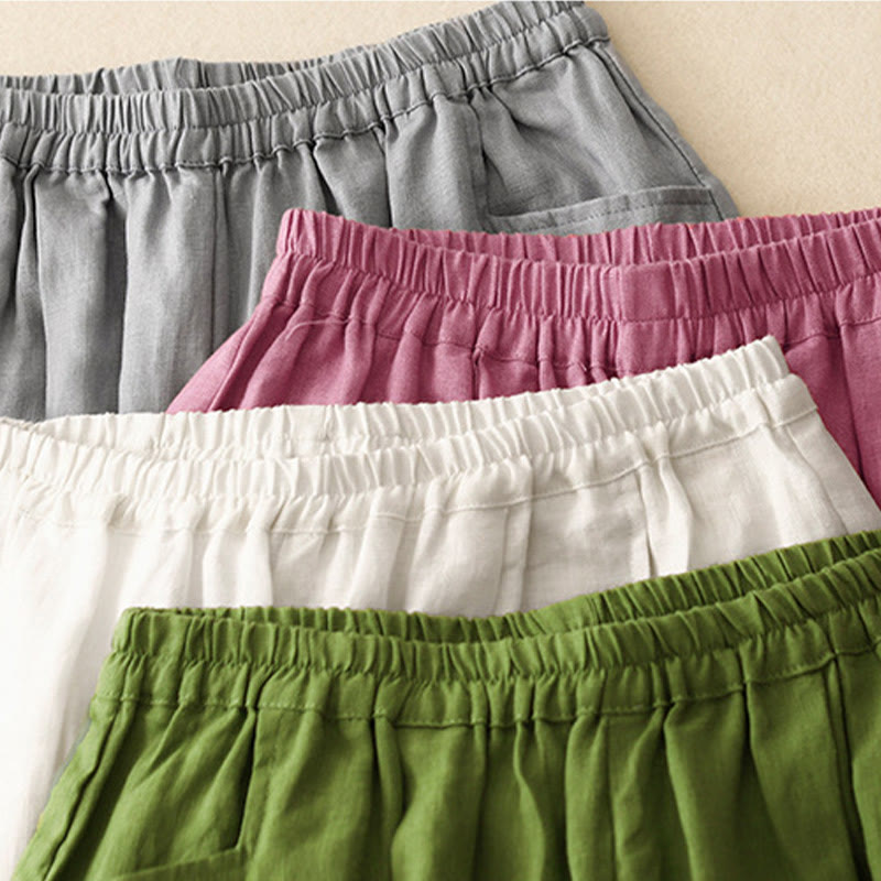 Pantalon décontracté en lin uni de couleur unie avec poches pour femme Buddha Stones - image 2