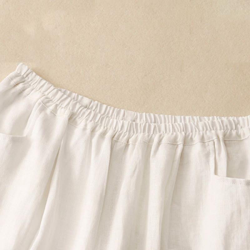 Pantalon décontracté en lin uni de couleur unie avec poches pour femme Buddha Stones - image 14