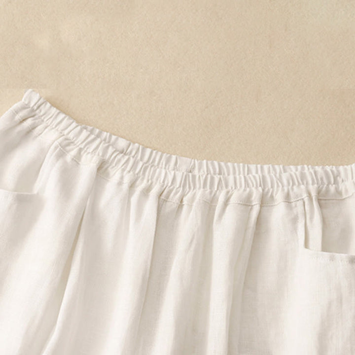 Pantalon décontracté en lin uni de couleur unie avec poches pour femme Buddha Stones - image 14