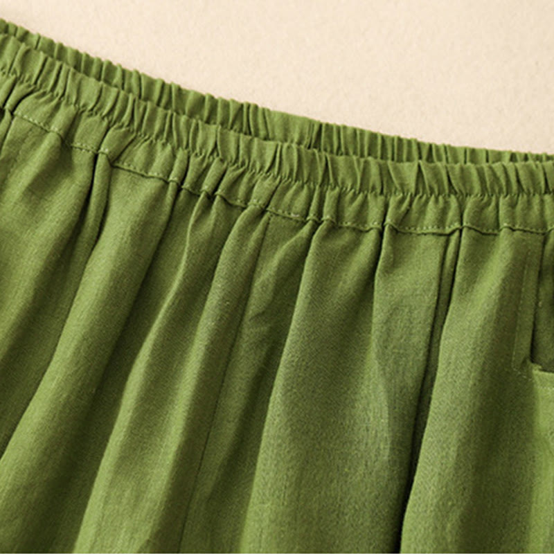 Pantalon décontracté en lin uni de couleur unie avec poches pour femme Buddha Stones - image 24