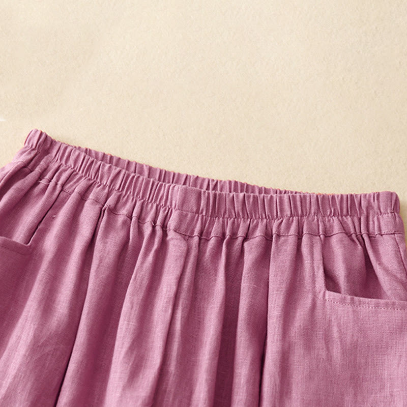 Pantalon décontracté en lin uni de couleur unie avec poches pour femme Buddha Stones - image 5
