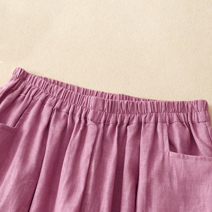 Pantalon décontracté en lin uni de couleur unie avec poches pour femme Buddha Stones - image 5