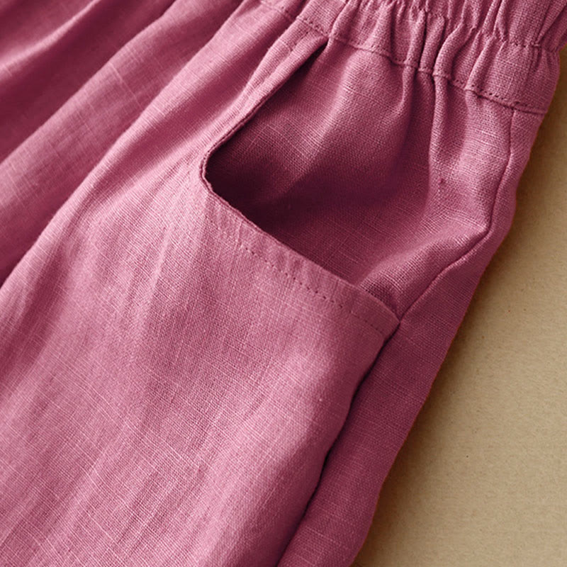 Pantalon décontracté en lin uni de couleur unie avec poches pour femme Buddha Stones - image 7