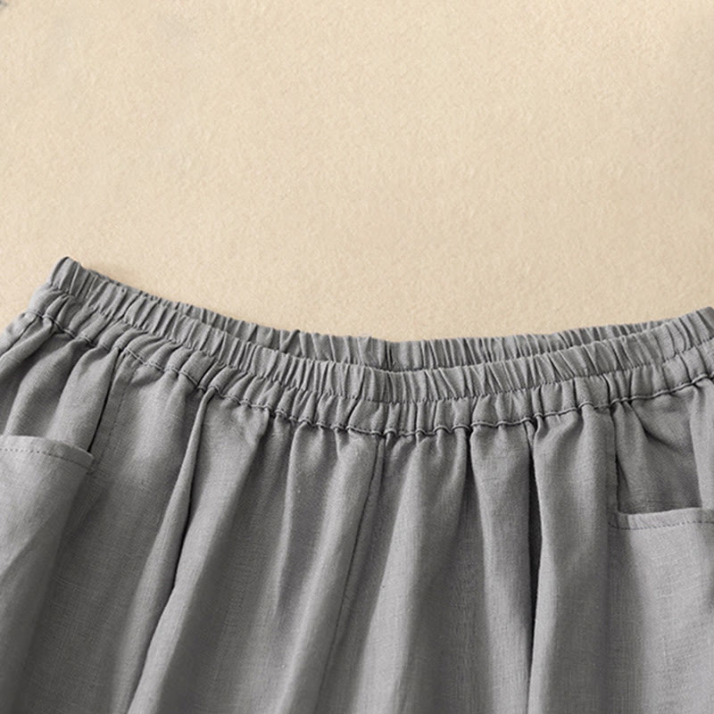 Pantalon décontracté en lin uni de couleur unie avec poches pour femme Buddha Stones - image 19