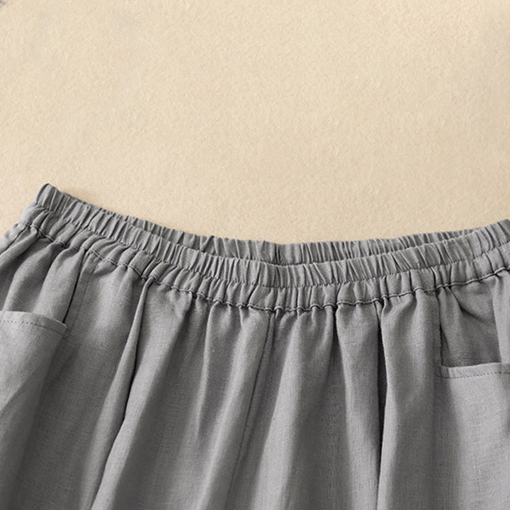 Pantalon décontracté en lin uni de couleur unie avec poches pour femme Buddha Stones - image 19