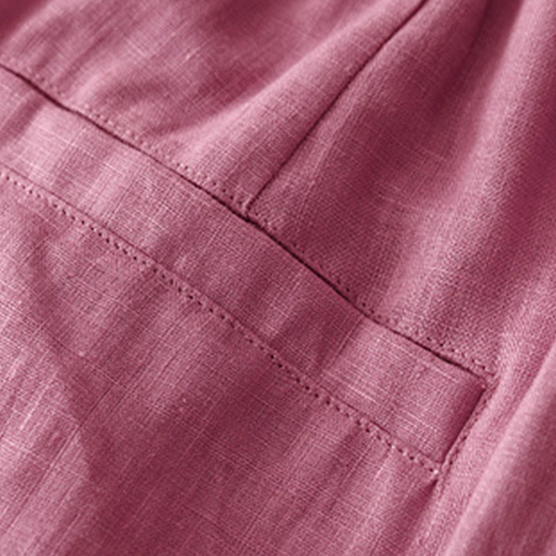 Pantalon décontracté en lin uni de couleur unie avec poches pour femme Buddha Stones - image 8