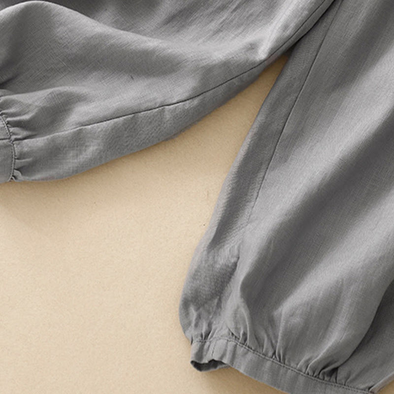 Pantalon décontracté en lin uni de couleur unie avec poches pour femme Buddha Stones - image 22
