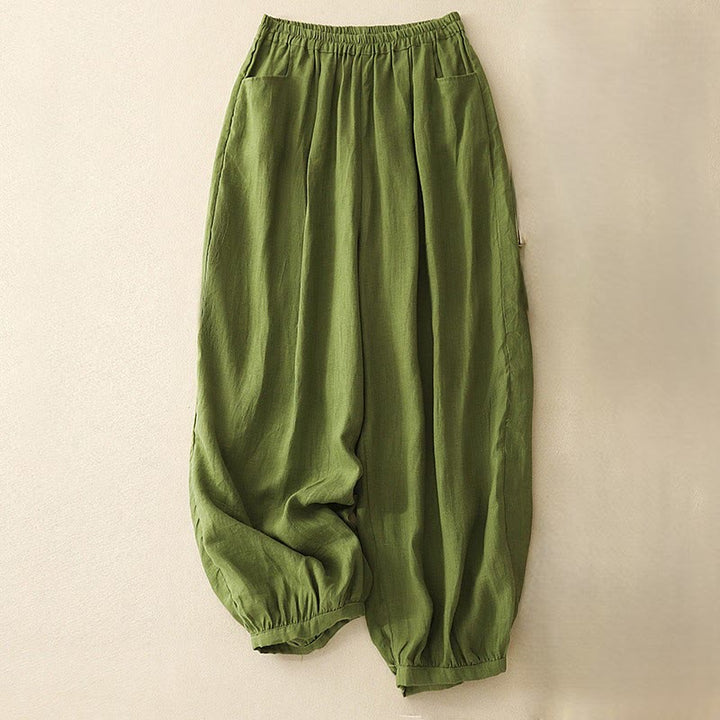 Pantalon décontracté en lin uni de couleur unie avec poches pour femme Buddha Stones - JauneVert - US8-10，UK/AU12-14，EU40-42 (2XL) - image 23