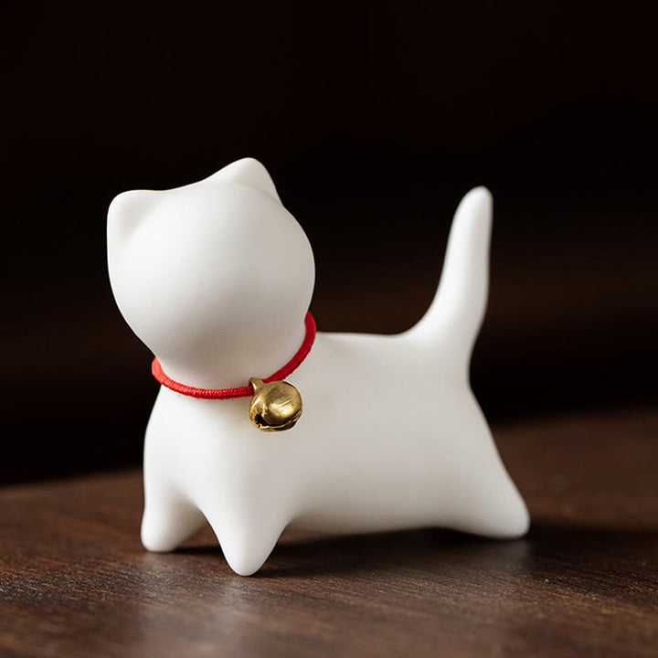 Figurine de chat couché debout en forme de mini Buddha Stones en pierre en céramique pour décoration de bureau - Chat debout 5*2,5*4,5 cm - Blanc - image 6
