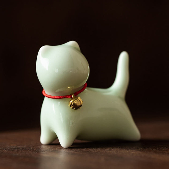 Figurine de chat couché debout en forme de mini Buddha Stones en pierre en céramique pour décoration de bureau - Chat debout 5*2,5*4,5cm - Vert - image 2