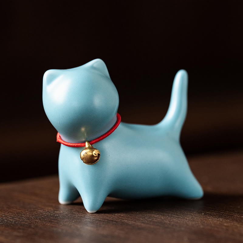 Figurine de chat couché debout en forme de mini Buddha Stones en pierre en céramique pour décoration de bureau - Chat debout 5*2,5*4,5cm - Bleu - image 12