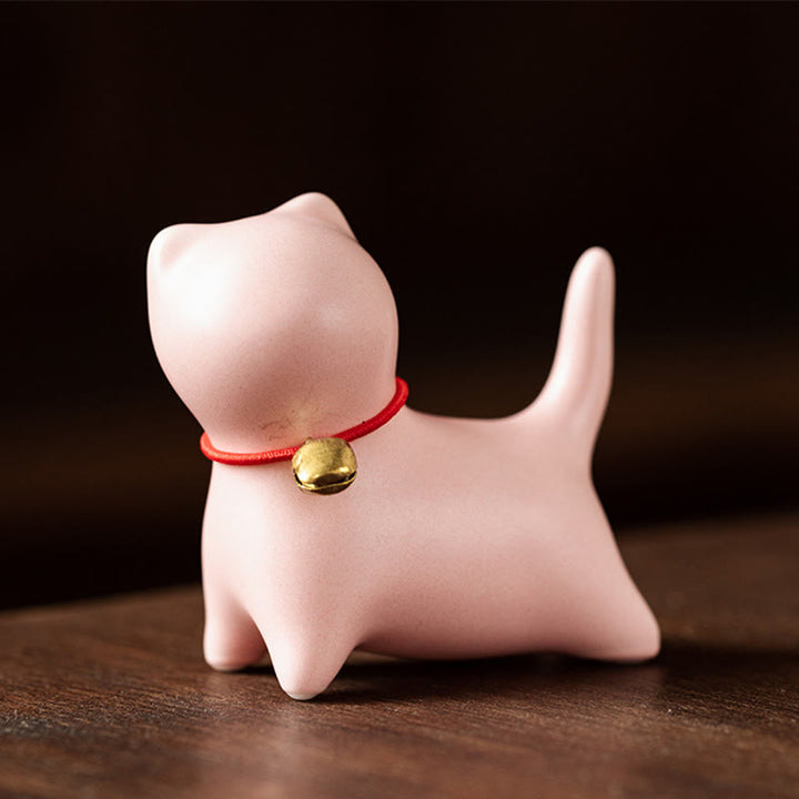 Figurine de chat couché debout en forme de mini Buddha Stones en pierre en céramique pour décoration de bureau - Chat debout 5*2,5*4,5 cm - Rose - image 11