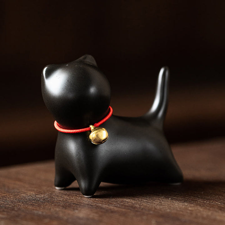 Figurine de chat couché debout en forme de mini Buddha Stones en pierre en céramique pour décoration de bureau - Chat debout 5*2,5*4,5cm - Noir - image 14