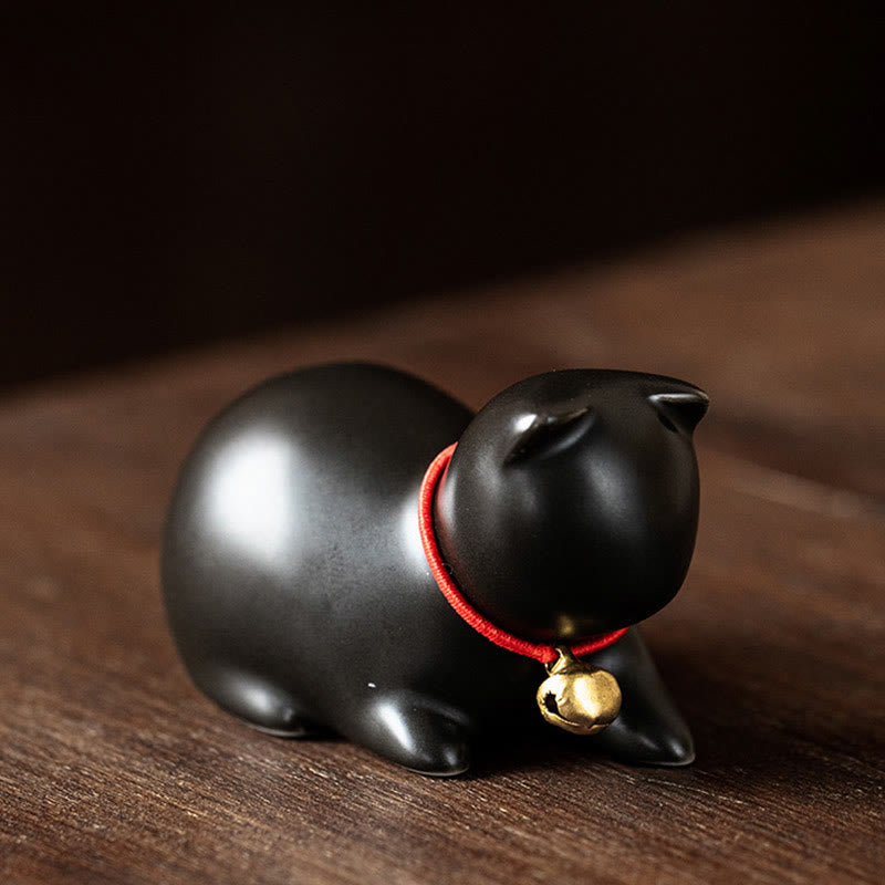 Figurine de chat couché debout en forme de mini Buddha Stones en pierre en céramique pour décoration de bureau - Chat couché 5*3*3cm - Noir - image 24