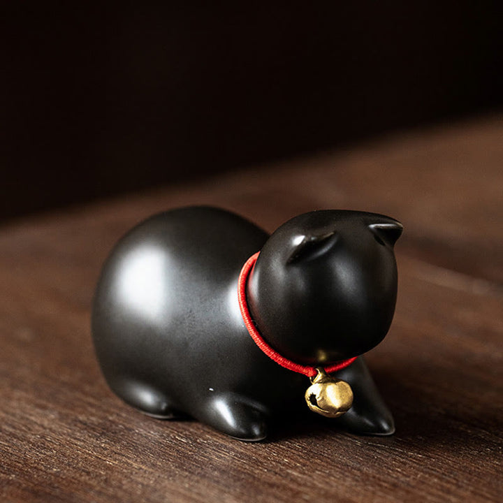 Figurine de chat couché debout en forme de mini Buddha Stones en pierre en céramique pour décoration de bureau - Chat couché 5*3*3cm - Noir - image 24