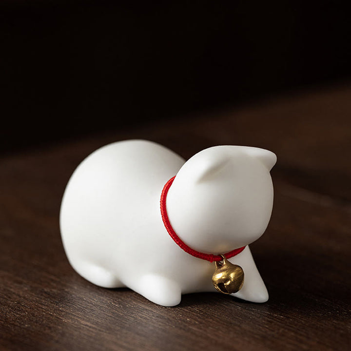 Figurine de chat couché debout en forme de mini Buddha Stones en pierre en céramique pour décoration de bureau - Chat couché 5*3*3cm - Blanc - image 19