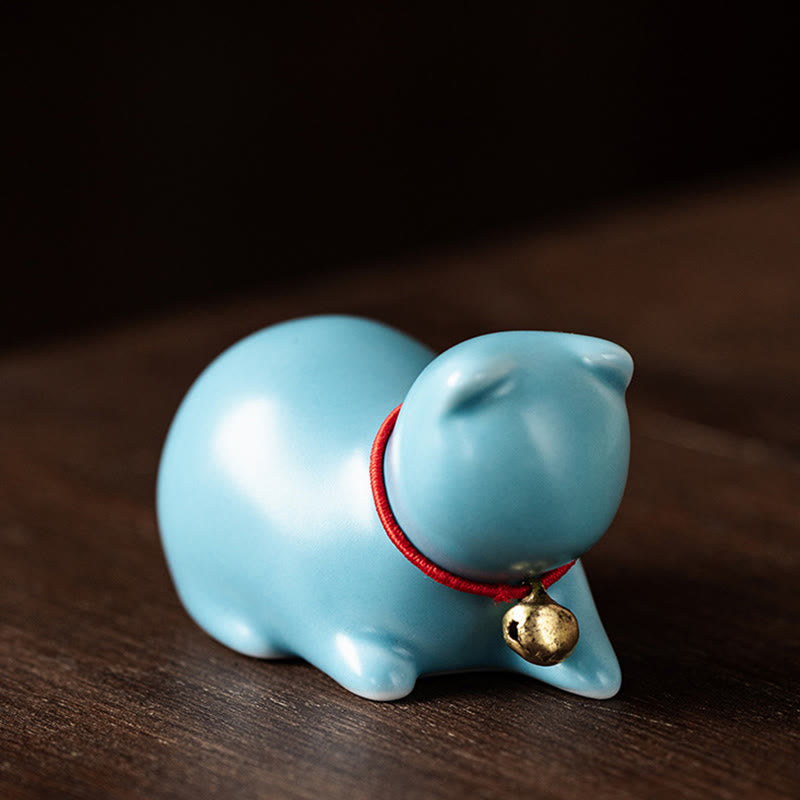Figurine de chat couché debout en forme de mini Buddha Stones en pierre en céramique pour décoration de bureau - Chat couché 5*3*3cm - Bleu - image 22