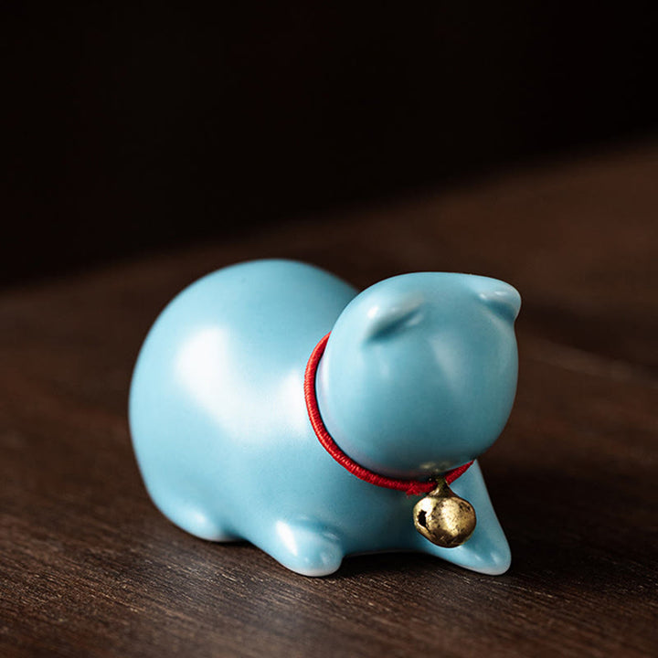 Figurine de chat couché debout en forme de mini Buddha Stones en pierre en céramique pour décoration de bureau - Chat couché 5*3*3cm - Bleu - image 22