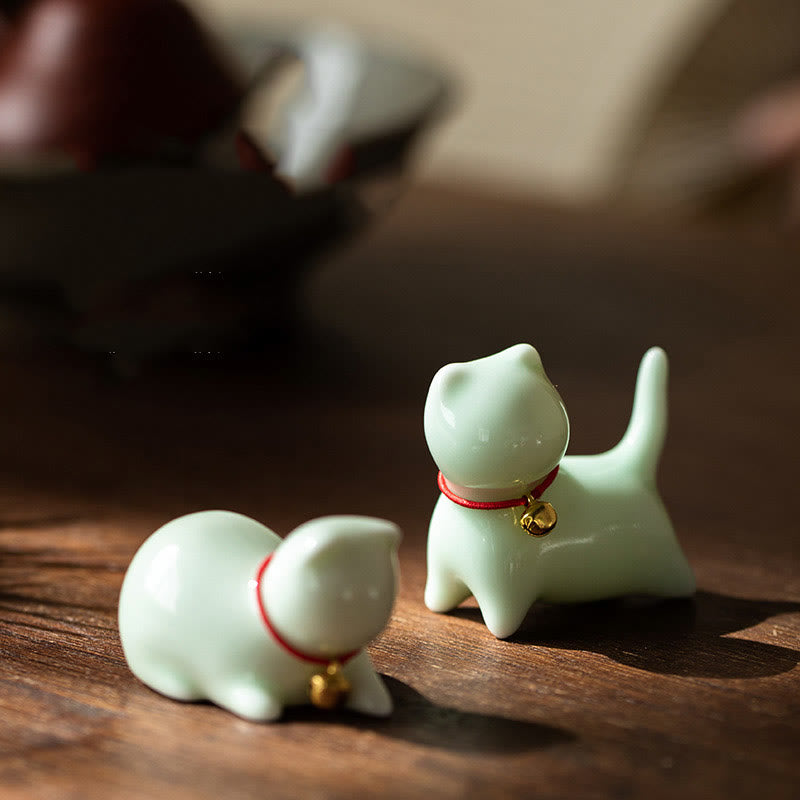 Figurine de chat couché debout en forme de mini Buddha Stones en pierre en céramique pour décoration de bureau - image 0