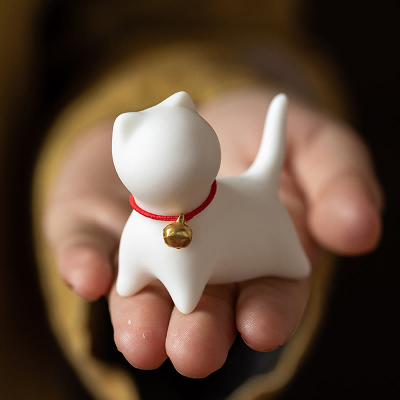 Figurine de chat couché debout en forme de mini Buddha Stones en pierre en céramique pour décoration de bureau - image 8