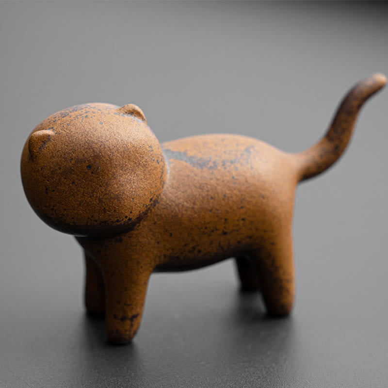 Buddha Stones Mini Chat Debout Feng Shui Grenouille Crapaud Thé Animal De Compagnie Céramique Maison Bureau Figurine Décoration - image 1