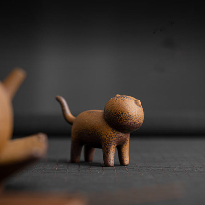Buddha Stones Mini Chat Debout Feng Shui Grenouille Crapaud Thé Animal De Compagnie Céramique Maison Bureau Figurine Décoration - Chat debout 10,2 x 3,3 x 6,3 cm - image 0