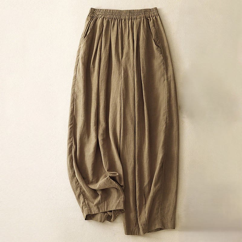Pantalon pour femme en coton et lin avec poches et ceinture élastique de type carotte de couleur unie Buddha Stones - DarkGoldenrod - US8-10，UK/AU12-14，EU40-42 (2XL) - image 0