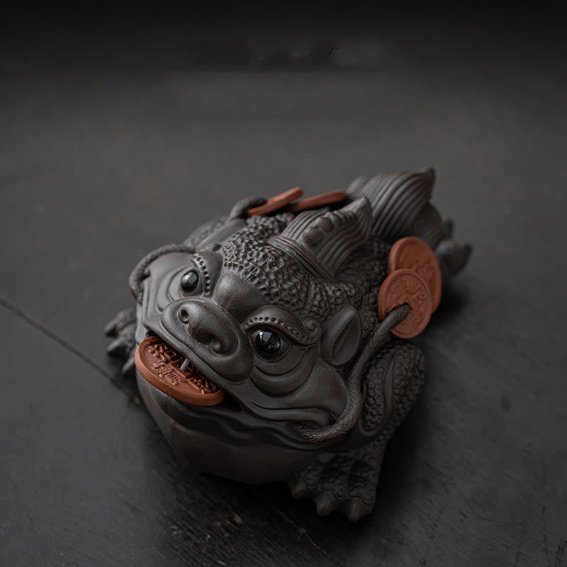 Buddha Stones Feng Shui Grenouille Crapaud Pièces de cuivre Céramique Argile violette Richesse Maison Thé Figurine pour animaux de compagnie Décoration - Crapaud brun 11*8*6,3 cm - image 14