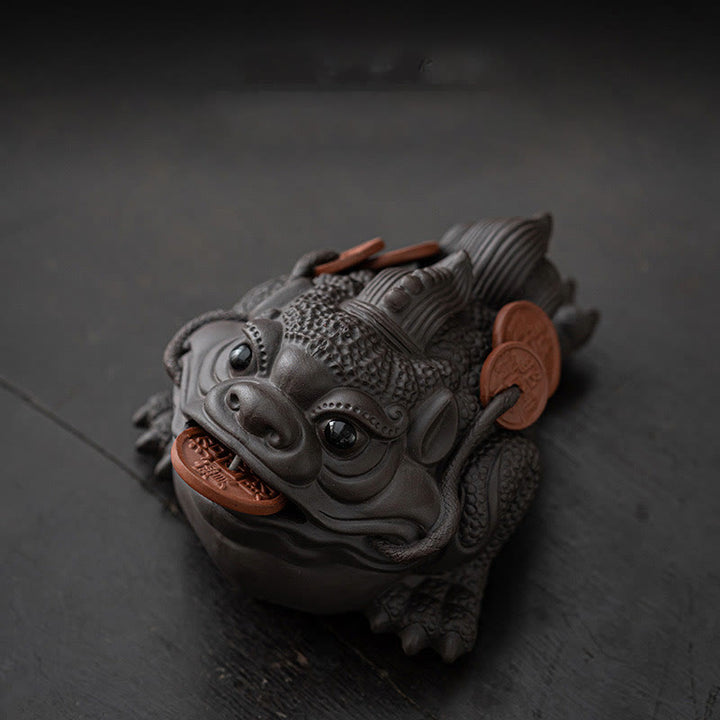 Buddha Stones Feng Shui Grenouille Crapaud Pièces de cuivre Céramique Argile violette Richesse Maison Thé Figurine pour animaux de compagnie Décoration - Crapaud brun 11*8*6,3 cm - image 14