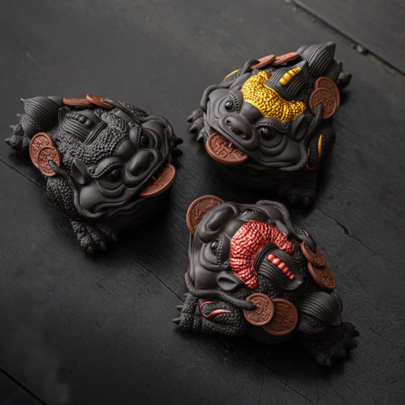 Buddha Stones Feng Shui Grenouille Crapaud Pièces de cuivre Céramique Argile violette Richesse Maison Thé Figurine pour animaux de compagnie Décoration - image 0