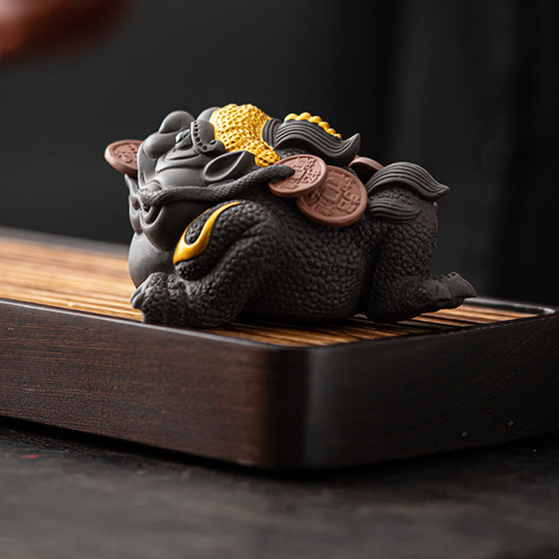 Buddha Stones Feng Shui Grenouille Crapaud Pièces de cuivre Céramique Argile violette Richesse Maison Thé Figurine pour animaux de compagnie Décoration - image 6