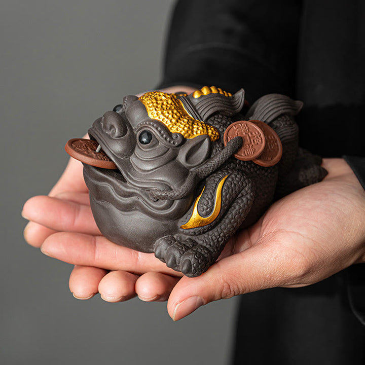 Buddha Stones Feng Shui Grenouille Crapaud Pièces de cuivre Céramique Argile violette Richesse Maison Thé Figurine pour animaux de compagnie Décoration - image 3