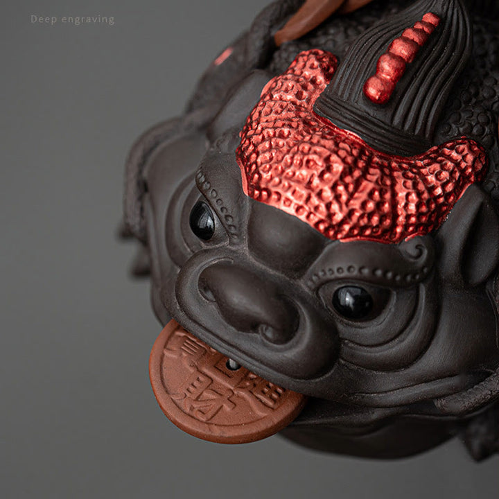 Buddha Stones Feng Shui Grenouille Crapaud Pièces de cuivre Céramique Argile violette Richesse Maison Thé Figurine pour animaux de compagnie Décoration - image 12