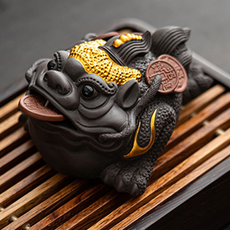 Buddha Stones Feng Shui Grenouille Crapaud Pièces de cuivre Céramique Argile violette Richesse Maison Thé Figurine pour animaux de compagnie Décoration - image 4