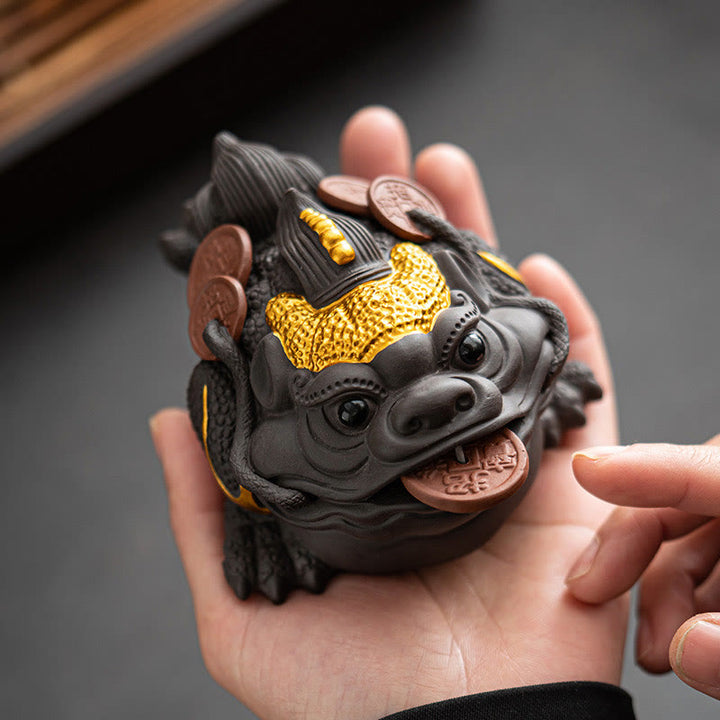 Buddha Stones Feng Shui Grenouille Crapaud Pièces de cuivre Céramique Argile violette Richesse Maison Thé Figurine pour animaux de compagnie Décoration - image 2