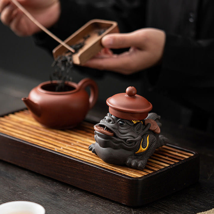 Buddha Stones Feng Shui Grenouille Crapaud Pièces de cuivre Céramique Argile violette Richesse Maison Thé Figurine pour animaux de compagnie Décoration - image 7