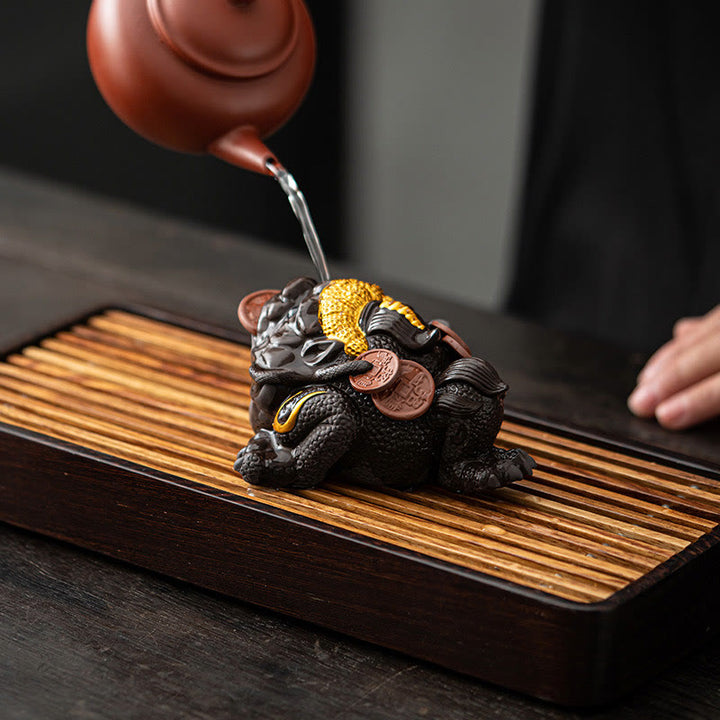 Buddha Stones Feng Shui Grenouille Crapaud Pièces de cuivre Céramique Argile violette Richesse Maison Thé Figurine pour animaux de compagnie Décoration - image 8