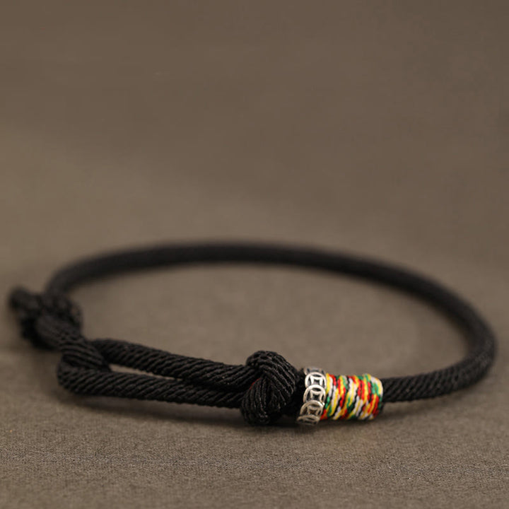 Bracelet porte-bonheur en argent sterling 925 et 999 avec cordon rouge et Buddha Stones - Corde noire - Bague en argent sterling 925 avec pièce de monnaie - 16-17 cm - image 10
