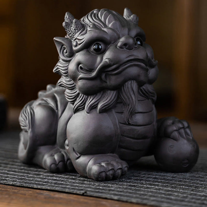 Buddha Stones PiXiu Lingot Boule Argile Violette Céramique Thé Animal Richesse Maison Figurine Décoration