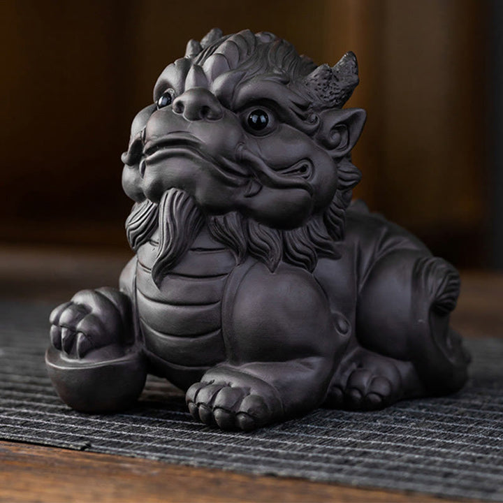 Buddha Stones PiXiu Lingot Boule Argile Violette Céramique Thé Animal Richesse Maison Figurine Décoration - Lingot Pixiu 11,5*7,5*10 cm - image 3