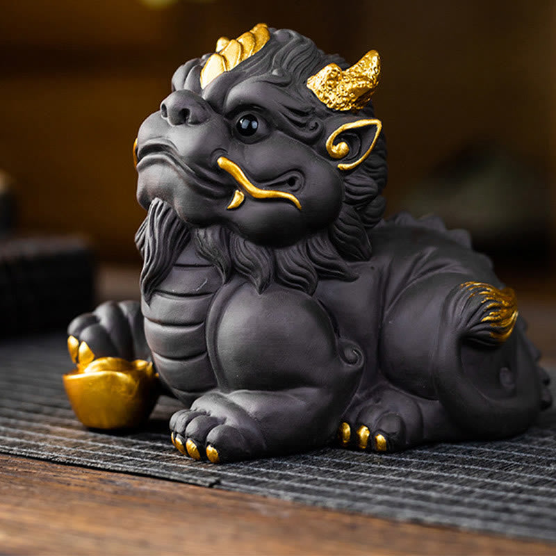 Buddha Stones PiXiu Lingot Boule Argile Violette Céramique Thé Animal Richesse Maison Figurine Décoration - Lingot d'or Pixiu 11,5 x 7,5 x 10 cm - image 15