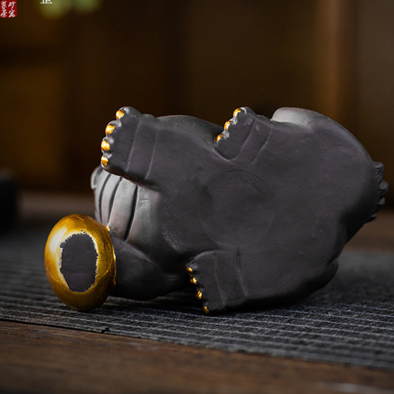 Buddha Stones PiXiu Lingot Boule Argile Violette Céramique Thé Animal Richesse Maison Figurine Décoration