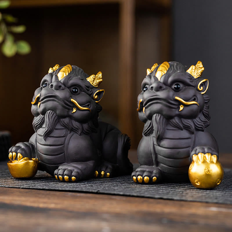 Buddha Stones PiXiu Lingot Boule Argile Violette Céramique Thé Animal Richesse Maison Figurine Décoration