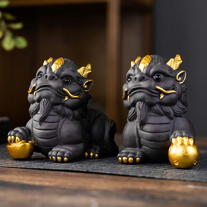 Buddha Stones PiXiu Lingot Boule Argile Violette Céramique Thé Animal Richesse Maison Figurine Décoration
