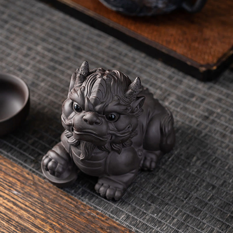 Buddha Stones PiXiu Lingot Boule Argile Violette Céramique Thé Animal Richesse Maison Figurine Décoration