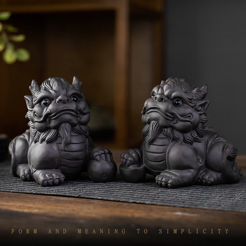 Buddha Stones PiXiu Lingot Boule Argile Violette Céramique Thé Animal Richesse Maison Figurine Décoration