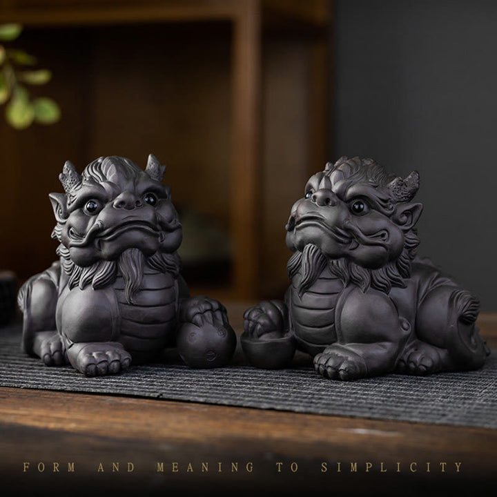 Buddha Stones PiXiu Lingot Boule Argile Violette Céramique Thé Animal Richesse Maison Figurine Décoration