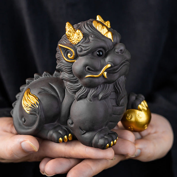 Buddha Stones PiXiu Lingot Boule Argile Violette Céramique Thé Animal Richesse Maison Figurine Décoration