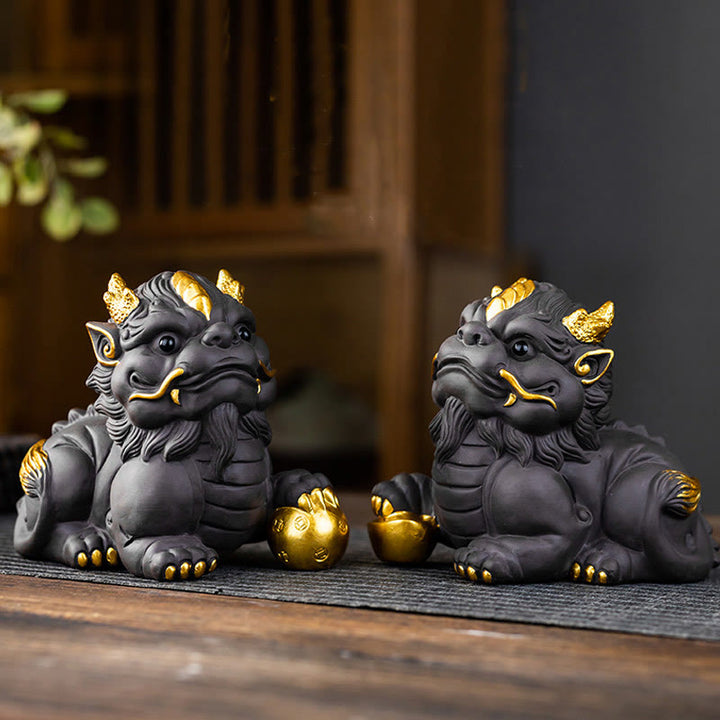 Buddha Stones PiXiu Lingot Boule Argile Violette Céramique Thé Animal Richesse Maison Figurine Décoration
